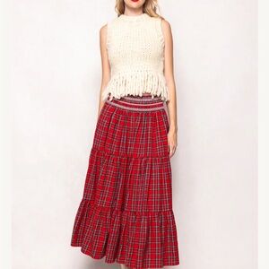 Ivy City Co Zoey Skirt in Crimson Plaid, Maxi Skirt
